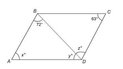 Instructions: fill in the blank. abcd is a parallelogram m∠x=__° m∠y=