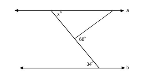 Find the value of x for which line a is parallel to line b.  34 32