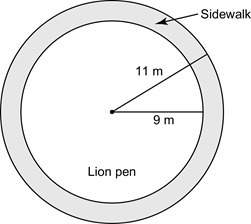 50 points and ! quick 3. at a zoo, the lion pen has a ring-shaped sidewalk around it. t