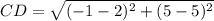CD = \sqrt{(-1-2)^{2}+(5-5)^{2}}
