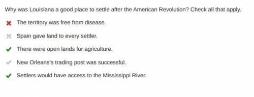 Why was Louisiana a good place to settle after the American Revolution? Check all that apply.

The t