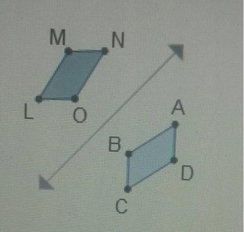 Quadrilateral L M N O is reflected over a line to form quadrilateral C D A B.

Quadrilateral LMNO is