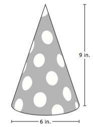A party hat is shaped like a cone. Which measurement is closest to the volume in cubic inches. Dimen