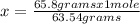 x=\frac{65.8 gramsx1 mole}{63.54 grams}