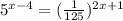 5^{x - 4} = (\frac{1}{125})^{2x + 1}