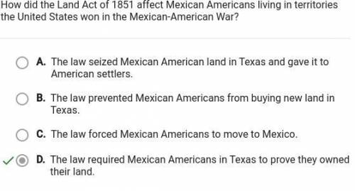 How did the land act of 1851 affect Mexican Americans living in territories the United states won Me