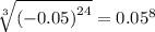 \sqrt[3]{\left(-0.05\right)^{24}}=0.05^8