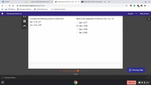 NEED HELP ASAP

Consider the following vectors in polar form.
|u| = 2 at ∠0°
|v| = 4 at ∠45°
What is