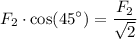 \displaystyle F_2\cdot \cos(45^\circ) = \frac{F_2}{\sqrt{2}}