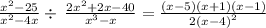 \frac{x^2-25}{x^2-4x}\div \:\frac{2x^2+2x-40}{x^3-x}=\frac{\left(x-5\right)\left(x+1\right)\left(x-1\right)}{2\left(x-4\right)^2}