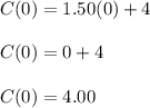C(0) = 1.50(0) + 4\\\\C(0) = 0 + 4\\\\C(0) = 4.00