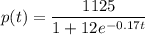 p(t) = \dfrac{1125}{1+12e^{-0.17t}}