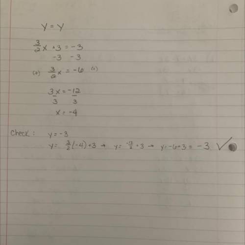 Y=3/2x+3 
y=-3 solve.
