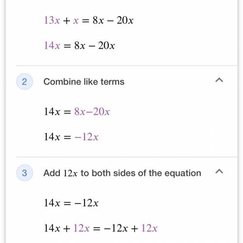 What is -13x+x=8x-20x?