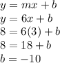 y=mx+b\\y=6x+b\\8=6(3)+b\\8=18+b\\b=-10