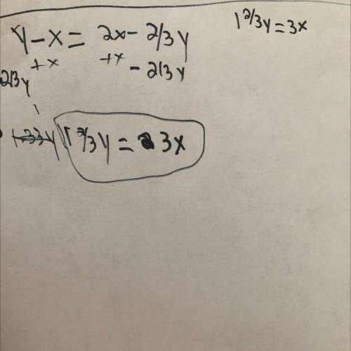 Y-x=2x-2/3y 
Written in y=mx+b form