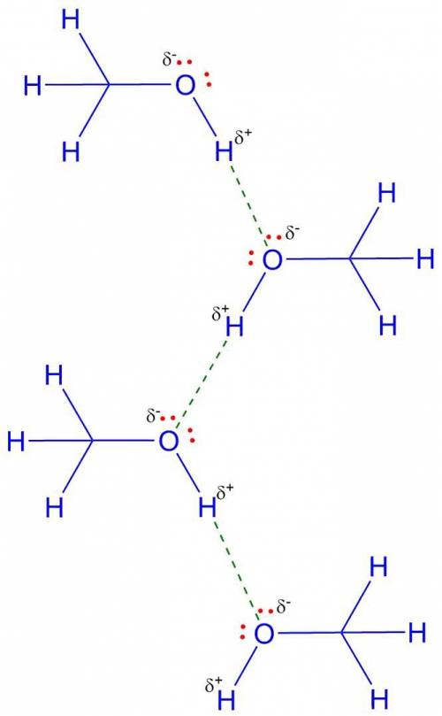 Which drawing below best represents hydrogen bonding methanol, ch3oh?