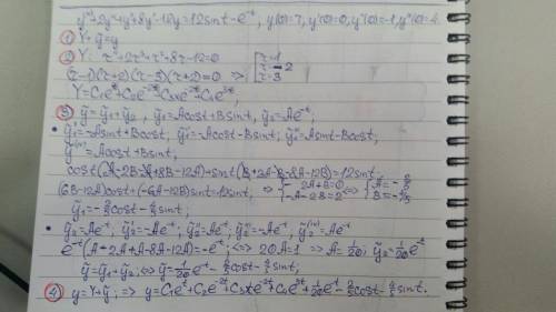 Find the solution of the given initial value problem. y(4) + 2y''' + y'' + 8y' − 12y = 12 sin t − e−