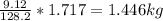 \frac{9.12}{128.2} *1.717 =1.446kg
