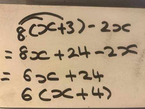 Simplify 8(x + 3) - 2x.Answer options:A) 6 x + 3B) 7 xC) 6 x + 24