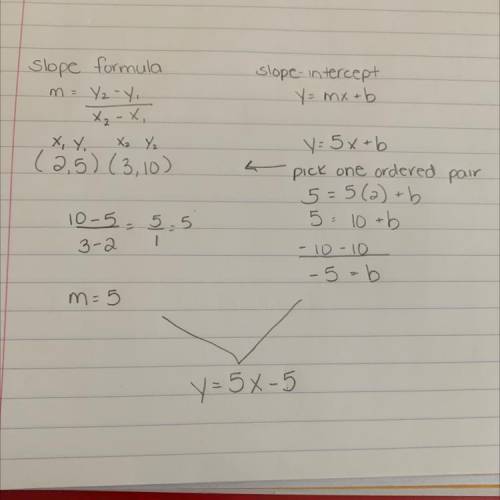 Question 19
Write the equation of the line that passes through the points (2, 5) and (3, 10)
