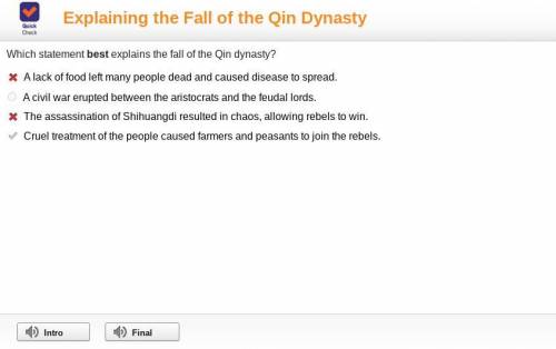 Which statement best explains the fall of the Qin dynasty?

O Alack of food left many people dead an