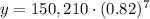 y = 150,210\cdot (0.82)^{7}