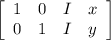 \left[\begin{array}{cccc}1&0&I&x\\0&1&I&y\end{array}\right]