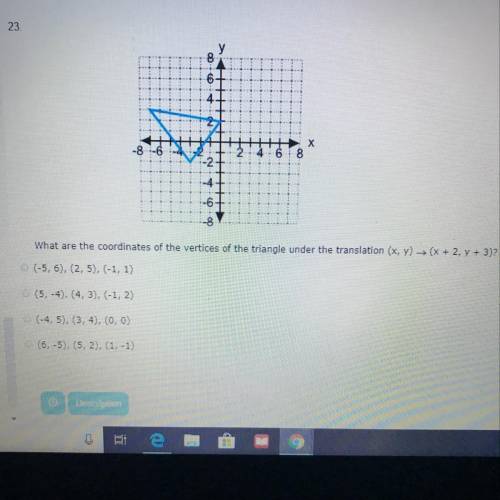 What are the coordinates of the vertices of the triangle under the translation (x, y) (x + 2, y + 3)