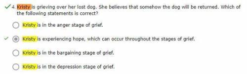 Kristy is grieving over her lost dog. She believes that somehow the dog will be returned. Which of t