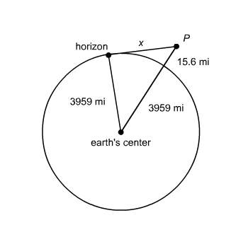 What is the distance to the earth’s horizon from point p?  enter your answer