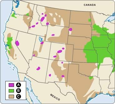 Which of the answer choices correctly identifies the major mining, ranching, and farming regions of