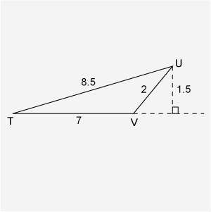 What is the area of triangle tuv?  a.  3 square units b.  5.25 square