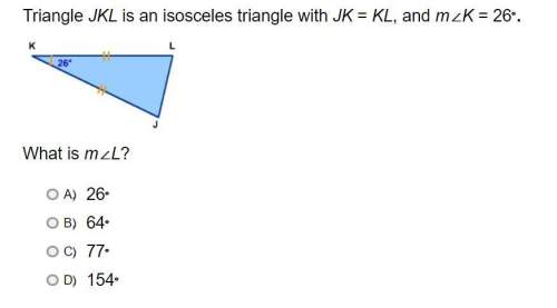 [picture provided] triangle jkl is an isosceles triangle with jk = kl, and mk = 26.
