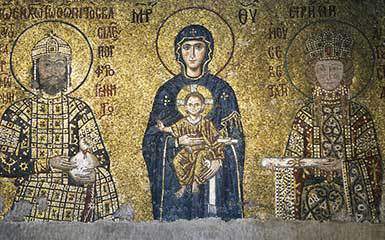 What does the image illustrate about culture, including religion, in the byzantine empire?