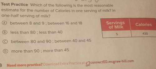 Which of the following is most reasonable estimate for the number of calories in one serving of milk