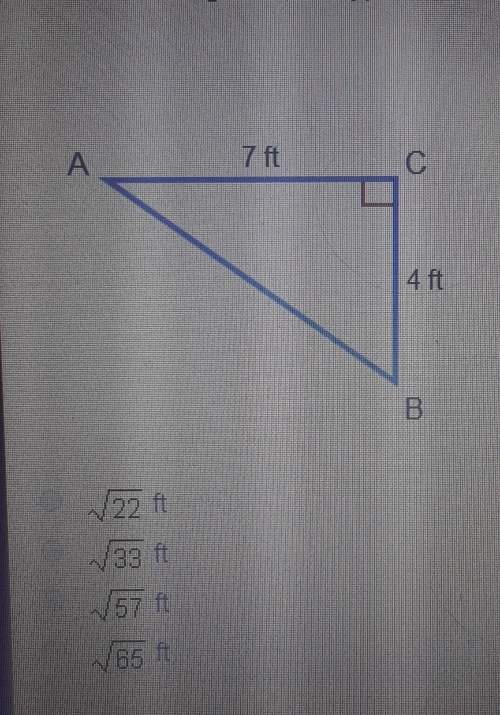*** asapwhat is the length of the hypotenuse of the triangle? 1. 22 ft
