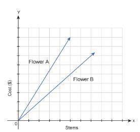 This graph shows the costs of purchasing two types of flowers. which statement is