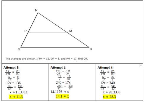Megan was working on the proportional triangle problem below. she attempted to solve the problem thr