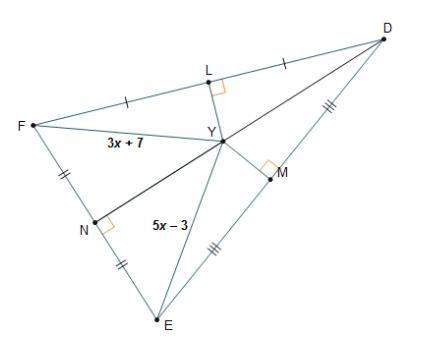 Point y is the circumcenter of δdef. find fy. 5 11 17 22