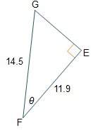 Which equation can be used to find the measure of angle gfe?  cos−1 = θ cos−