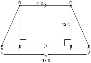 The figure shows the front of a building in the shape of a trapezoid. what is the area of this