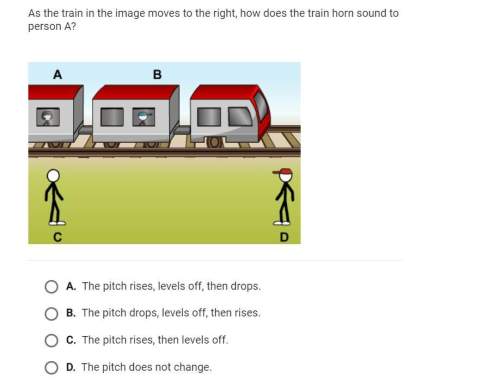 As the train in the image moves to the right how does the train horn sound to person a?