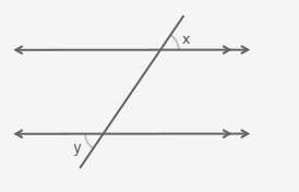 Apair of parallel lines is cut by a transversal, as shown:  which of the following best