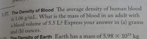 The average density of human blood is 1.06 g/ml. what is the mass of blood in an adult with a blood