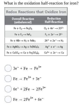 What is the oxidation half-reaction for iron?