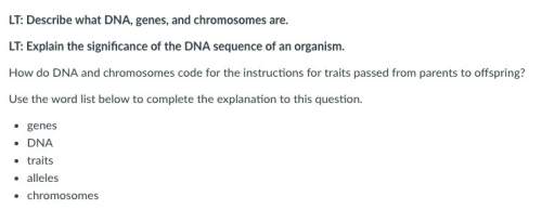 Lt: describe what dna, genes, and chromosomes are. lt: explain the significance of the