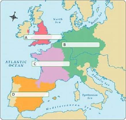 Label the four nations of europe in the 1500s in the boxes provided on the map, or write each name n
