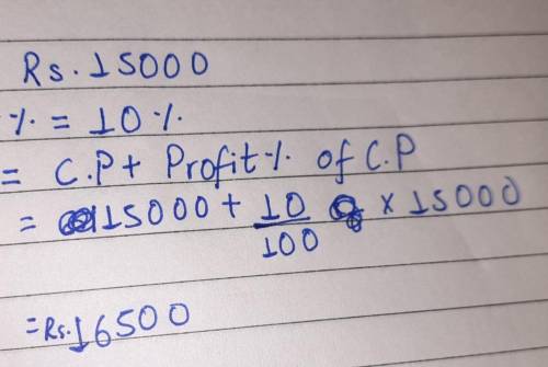 Find the S.P. of a cycle

bought at Rs. 15000 to earn 10 percent profit. please solve step by step ☺