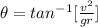 \theta  =  tan^{-1} [\frac{v^2}{ gr} ]